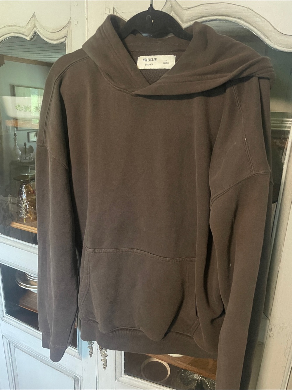 Hollister Men's Dark Brown Pullover Hooded Sweatshirt
